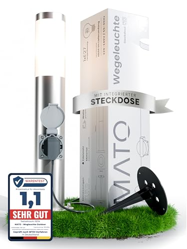 MATO Wegeleuchte mit Steckdose - inkl. Erdspieß, E27 Fassung, Höhe 50 cm - Outdoor Pollerleuchte aus Edelstahl IP44 - Wegleuchte, Sockelleuchte, Standleuchte, Wegeleuchten außen Strom MATO Wegeleuchte mit Steckdose - inkl. Erdspieß, E27 Fassung, Höhe 50 cm - Outdoor Pollerleuchte aus Edelstahl IP44 - Wegleuchte, Sockelleuchte, Standleuchte, Wegeleuchten außen Strom von MATO