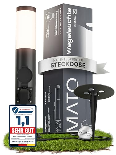 MATO Wegeleuchte mit Steckdose - inkl. Erdspieß, E27 Fassung, Höhe 50 cm - Outdoor Pollerleuchte aus Edelstahl IP44 - Wegleuchte, Sockelleuchte, Standleuchte, Wegeleuchten außen Strom MATO Wegeleuchte mit Steckdose - inkl. Erdspieß, E27 Fassung, Höhe 50 cm - Outdoor Pollerleuchte aus Edelstahl IP44 - Wegleuchte, Sockelleuchte, Standleuchte, Wegeleuchten außen Strom von MATO