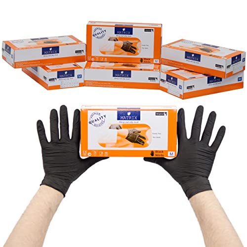 Einweghandschuhe Einmalhandschuhe | Nitril Handschuhe Gummihandschuhe Einweg Handschuhe | Puderfrei Latexfrei Nitrilhandschuhe (M, Schwarz, 100) von MATRIX