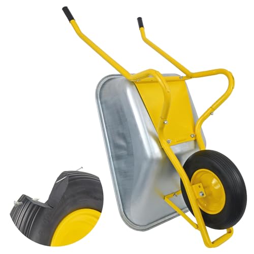 Matrix Schubkarre Profi 100l Liter 250 kg mit zusätzlichem Bodenblech pannensichers PU-Rad Schubkarren groß Garten Scheibtruhe Bauschubkarre | Mulde verzinkt | Metall Felge mit Kugellager | Farbe gelb Matrix Schubkarre Profi 100l Liter 250 kg mit zusätzlichem Bodenblech pannensichers PU-Rad Schubkarren groß Garten Scheibtruhe Bauschubkarre | Mulde verzinkt | Metall Felge mit Kugellager | Farbe gelb von MATRIX
