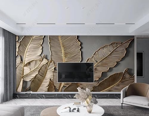 Fototapete 3D Effekt 3D Tapete Goldene Bananenblatt 3D Pflanze Modern Wohnzimmer Schlafzimmer Wandtapete Motivtapeten Vlies Tapete 350Cm(W)*256Cm(H) von MATUDA