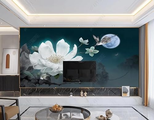 Fototapete 3D Effekt 3D Tapete Magnolienblume Nachtmond Modern Wohnzimmer Schlafzimmer Wandtapete Motivtapeten Vlies Tapete 350Cm(W)*256Cm(H) von MATUDA