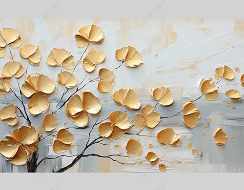 Fototapete 3D Effekt Ölgemälde Goldene Blätter Von Hand Gezeichnet Vlies Tapeten Wandtapete Moderne Wanddeko Design Wand Dekoration Wohnzimmer Schlafzimmer 300Cm(W)*210Cm(H) von MATUDA