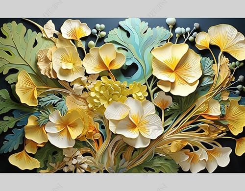 Fototapete 3D Effekt Pflanzenblumen Ginkgoblätter 3D Vlies Tapeten Wandtapete Moderne Wanddeko Design Wand Dekoration Wohnzimmer Schlafzimmer 300Cm(W)*210Cm(H) von MATUDA