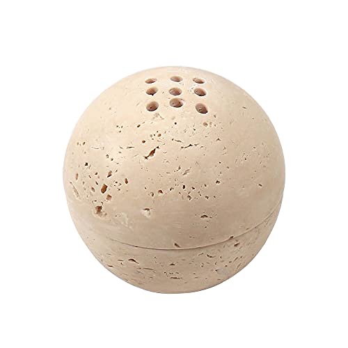 1 x 10 cm 9 Löcher Marmor Höhlenloch Stein Runde Räuchergefäß gelbe Travertin-Kugel für Zuhause Couchtisch Zimmer Heimdekoration (beige) von MATYASIGO