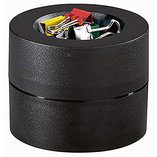 Maul mauly®-Spender MAULpro | Ø7,3x6cm | Klammernspender mit Magnet aus bruchsicherem Kunststoff | Schreibtisch Organizer inkl. 12 Klammern | Büroklammernspender für Schreibtisch | Schwarz von MAUL