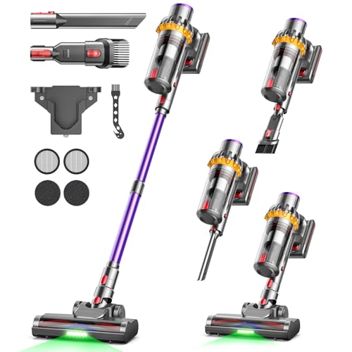 45000Pa Akku Staubsauger, 550W/70Min Ultraleiser Staubsauger Kabellos mit LED Display, Verbesserte V-förmige Anti-Tangle-Bodenbürste, 6-in-1 Kabelloser Staubsauger für Tierhaare Teppich Hartboden von MAUOKE
