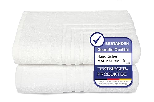 MAURAHOME - 2er Pack Badvorleger, Frottee Duschvorleger, 100% Baumwolle Badematte 50x70cm, Badteppich Weiß, Badvorleger rutschfest Waschbar, Badezimmerteppich, Schnelltrocknend Duschvorleger von MAURAHOME
