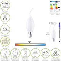 Bombilla Led Filamento Vela Llama Esmerilada E14. 4,5 Watt. Equivale a 35 Watt. 470 Lumenes. Luz Neutra 4000º k. Bombilla Led Filamento Vela Llama Esmerilada E14. 4,5 Watt. Equivale a 35 Watt. 470 Lumenes. Luz Neutra 4000º k. von MAURER