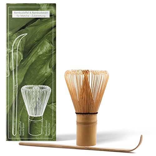 Matcha Besen und Löffel Set - handgefertigter Bambusbesen (Chasen) mit Löffel (Chashaku) für die traditionelle Zubereitung von Matcha Tee von MAVANTO