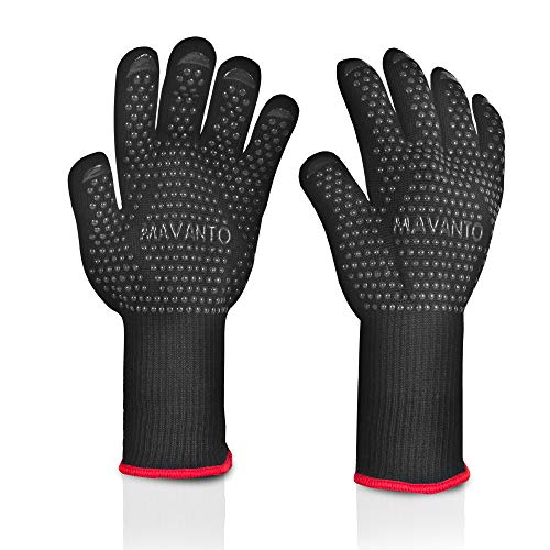 MAVANTO Grillhandschuhe EXTRA LANG hitzebeständig bis zu 500 Grad - perfekt auch am Ofen - Profi BBQ Handschuhe mit Unterarmschutz (Schwarz, L/XL) von MAVANTO