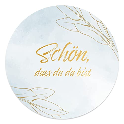 Aufkleber Schön dass du da bist 4,5 cm - Hochzeit Sticker ideal für Gastgeschenk in vielen verschiedenen Designs (20x Stück, Goldblätter) von MAVANTO