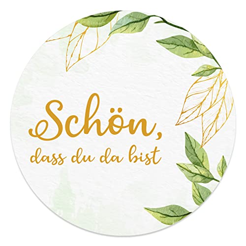 Aufkleber Schön dass du da bist 4,5 cm - Hochzeit Sticker ideal für Gastgeschenk in vielen verschiedenen Designs (20x Stück, Immergrün) von MAVANTO