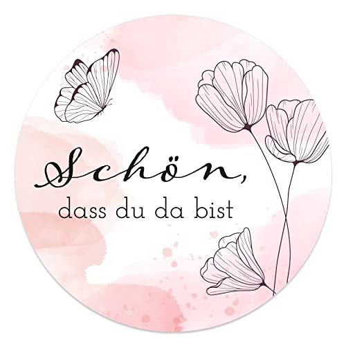 Aufkleber Schön dass du da bist 4,5 cm - Hochzeit Sticker ideal für Gastgeschenk in vielen verschiedenen Designs (20x Stück, Schmetterling) von MAVANTO