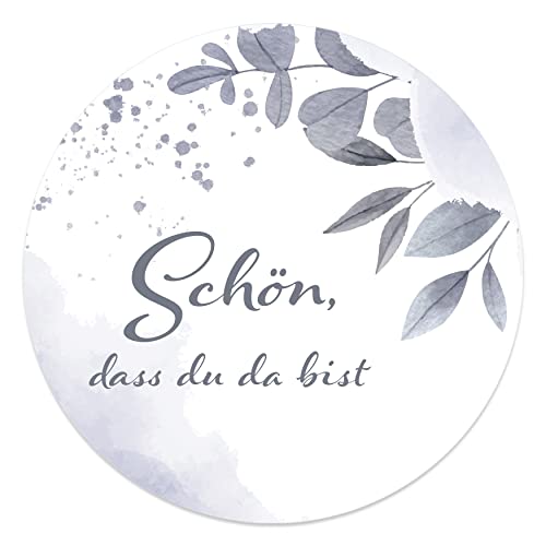 Aufkleber Schön dass du da bist 4,5 cm - Hochzeit Sticker ideal für Gastgeschenk in vielen verschiedenen Designs (40x Stück, Eisblätter) von MAVANTO