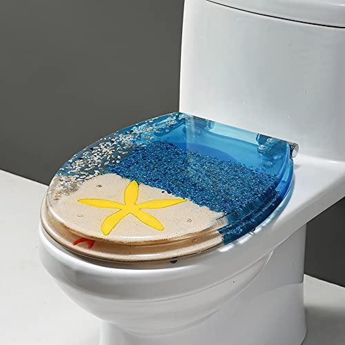 Länglicher Toilettensitz aus Kunstharz, leise, sanft schließende Toilettensitze, Premium-Scharniere mit Schnellverschluss, leicht abnehmbar, für Standard-Toiletten/Blau von MAVJXHRB