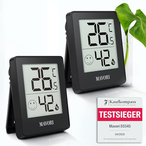 MAVORI® 2 St. Hygrometer Thermometer innen - präziser Temperatur&Luftfeuchtigkeitsmesser innen - Thermometer Hygrometer innen, Temperaturmessgerät, Hydrometer Feuchtigkeit digital (Schwarz, 2er Set) von MAVORI