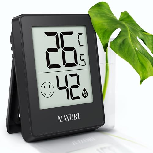 MAVORI® Hygrometer Thermometer innen - präziser Temperatur und Luftfeuchtigkeitsmesser innen - Thermometer Hygrometer innen, Temperaturmessgerät, Hydrometer Feuchtigkeit digital (Schwarz, Einzeln) von MAVORI