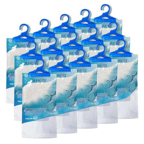 MAVORI 15er Set XL Luftentfeuchter zum Aufhängen I Luftentfeuchter Beutel I Entfeuchter Schrank und Feuchtigkeitsabsorber für Räume gegen Feuchtigkeit, Schimmel und Gerüche I bis zu 500ml je Beutel von MAVORI