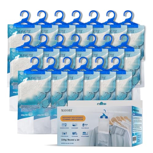 MAVORI 20er Set XL Luftentfeuchter zum Aufhängen I Luftentfeuchter Beutel I Entfeuchter Schrank und Feuchtigkeitsabsorber für Räume gegen Feuchtigkeit, Schimmel und Gerüche I bis zu 500ml je Beutel von MAVORI
