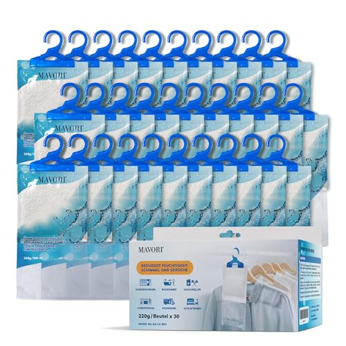 MAVORI 30er Set XL Luftentfeuchter zum Aufhängen I Luftentfeuchter Beutel I Entfeuchter Schrank und Feuchtigkeitsabsorber für Räume gegen Feuchtigkeit, Schimmel und Gerüche I bis zu 500ml je Beutel von MAVORI