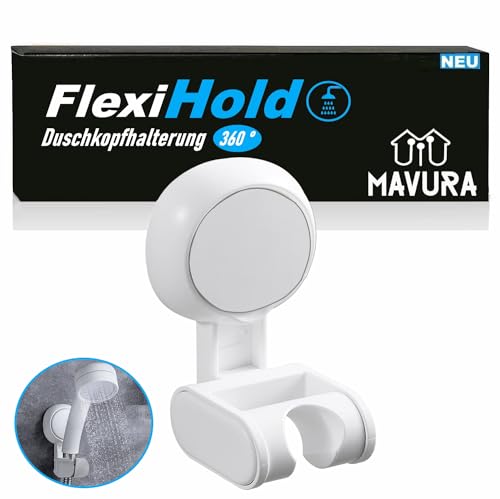 FlexiHold Duschkopfhalterung Duschkopf Halter Halterung Duschkopfhalter, (Brausehalter 360° drehbar verstellbar mit Saugnapf ohne bohren) von MAVURA