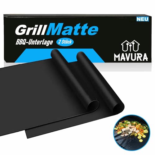 GrillMatte BBQ Grillmatte Grillen Backoffen Matte Antihaft, (Grillunterlage Backofenmatte Backmatte Ausrollmatte), Dauerbackfolie Backfolie Gasgrill Holzkohle [2er Set] von MAVURA