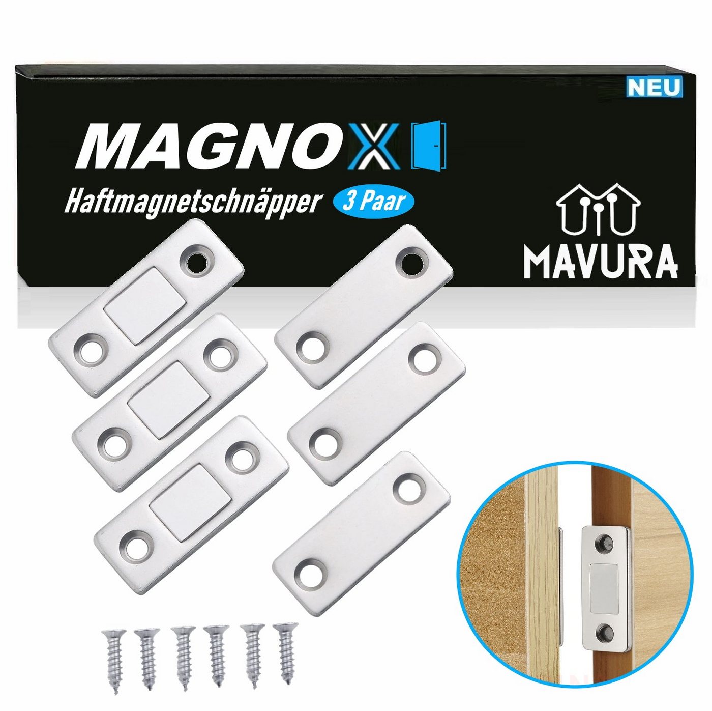 Haftmagnetschnäpper MAGNOX Magnetschnäpper Edelstahl Stark Tür Fenster Türmagnet, MAVURA, (Schnäpper Schnapper magnetisch), Magnetschnapper Möbelmagnet selbstklebend [3 paar] von MAVURA