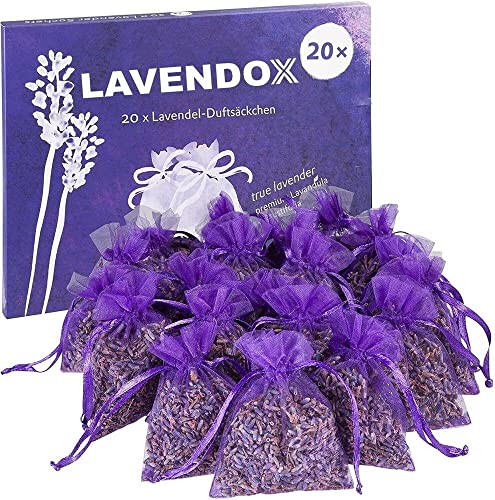 LAVENDOX Lavendelsäckchen Lavendelkissen Mottenschutz Premium Duftsäckchen Lavendel Schrankduft Organza Duft Säckchen [20er Set von MAVURA