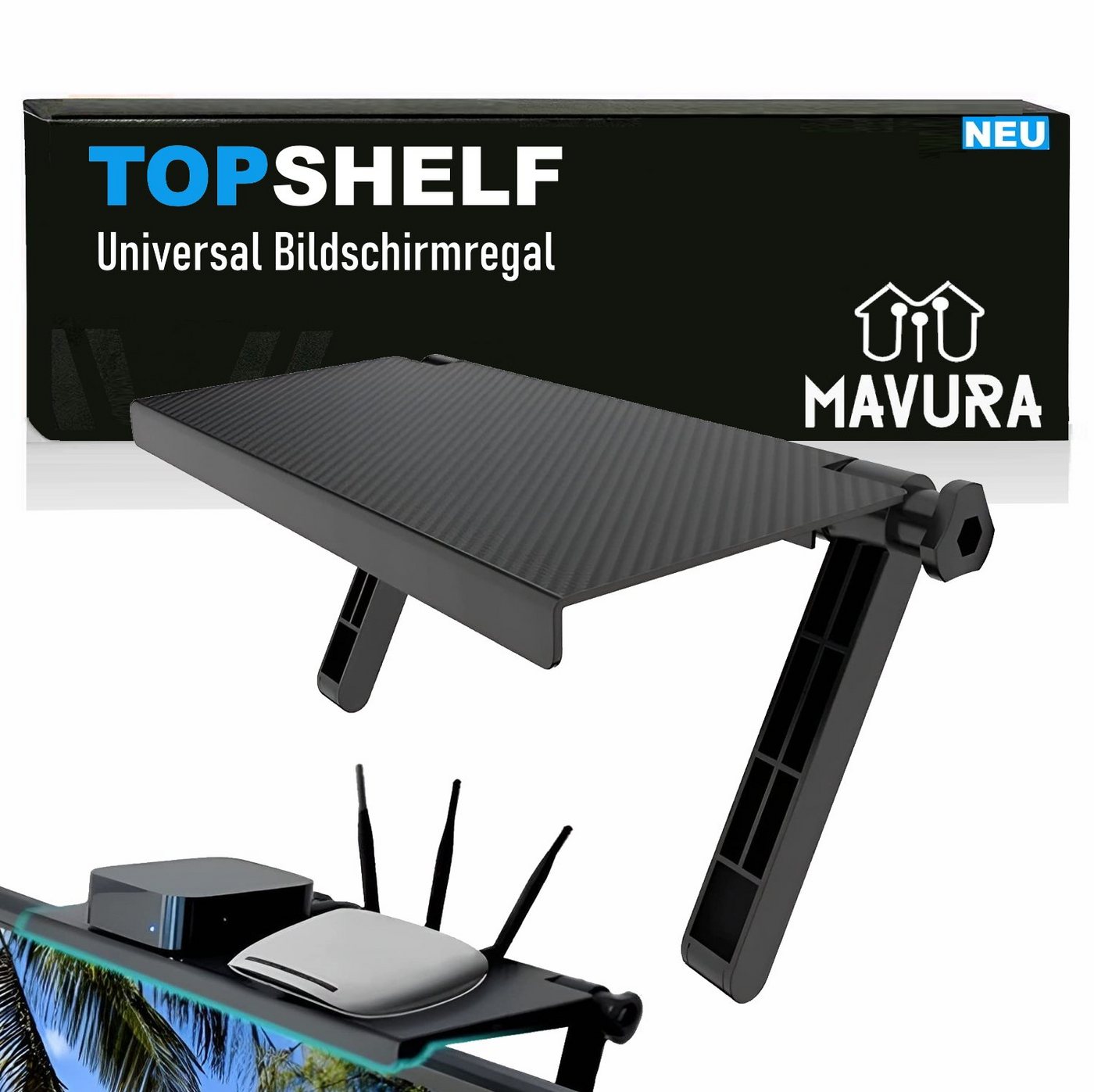 MAVURA Ablageregal TOPSHELF Bildschirmablage Bildschirmregal TV Monitor Regal Ablage, 360° Einstellbar von MAVURA