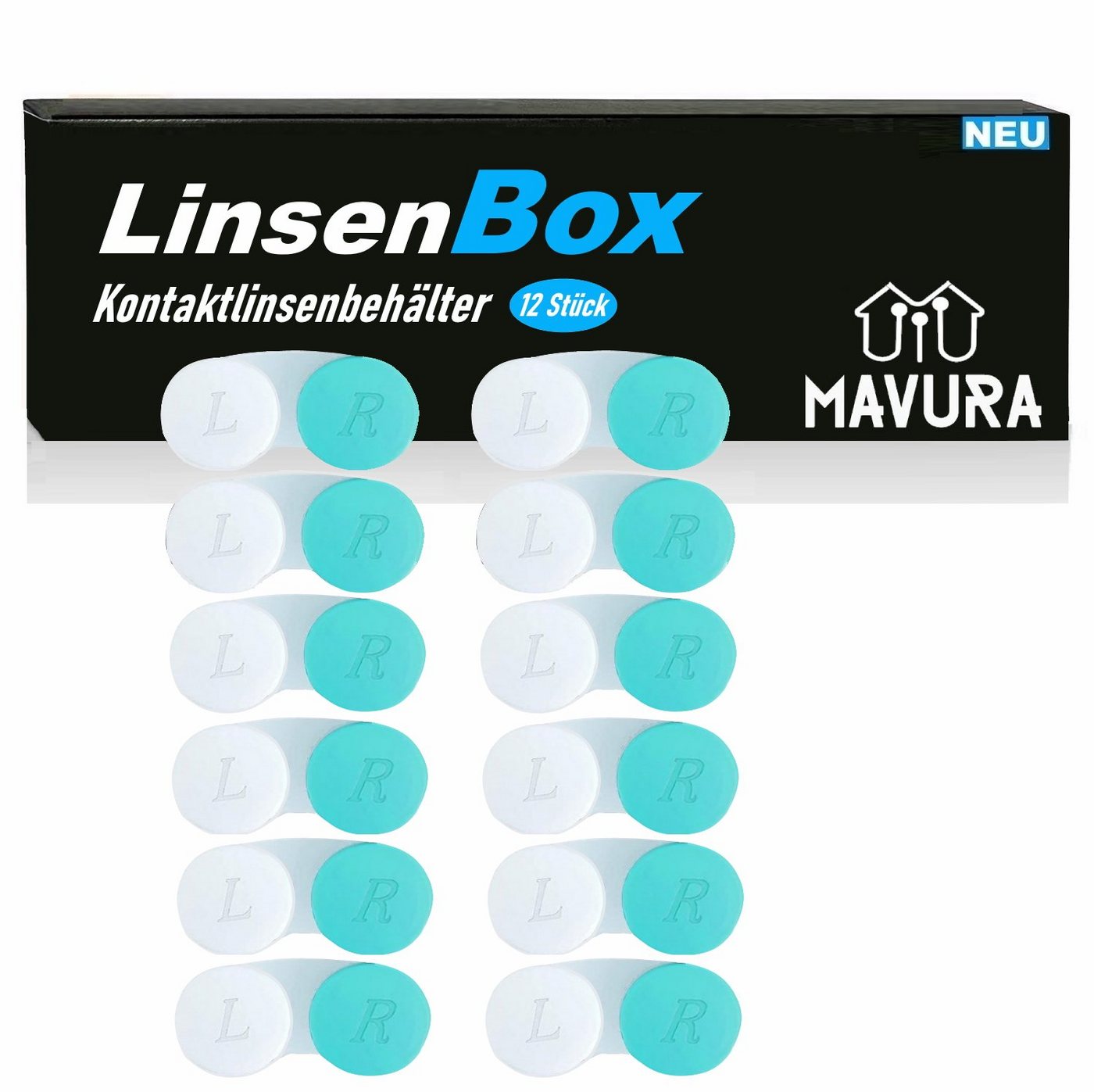 MAVURA Aufbewahrungsdose LinsenBox Kontaktlinsenbehälter Set Kontaktlinsendose, Kontaktlinsen Aufbewahrung Jahresvorrat weiche & harte Linsen [12er] von MAVURA