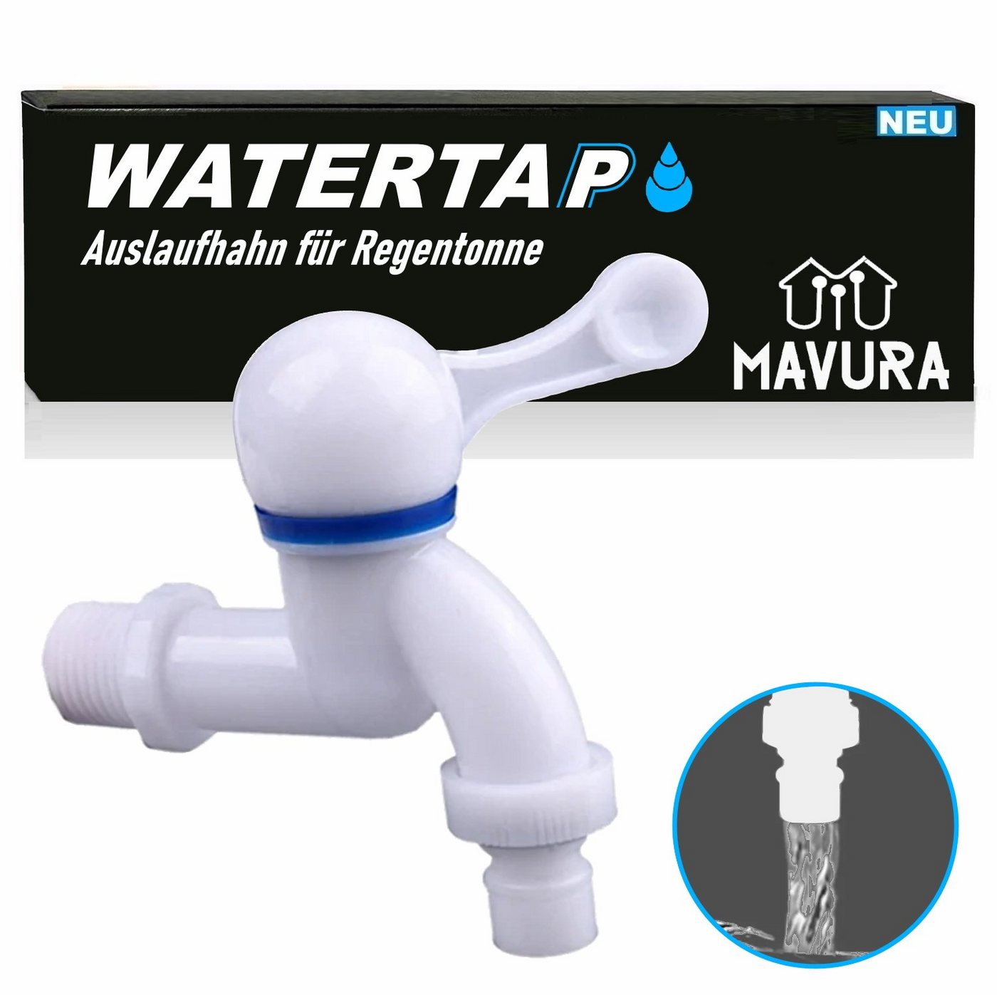 MAVURA Auslaufventil WATERTAP Auslaufhahn Wasserhahn für Regenfass, Regentonne Wassertonne Regenspeicher von MAVURA