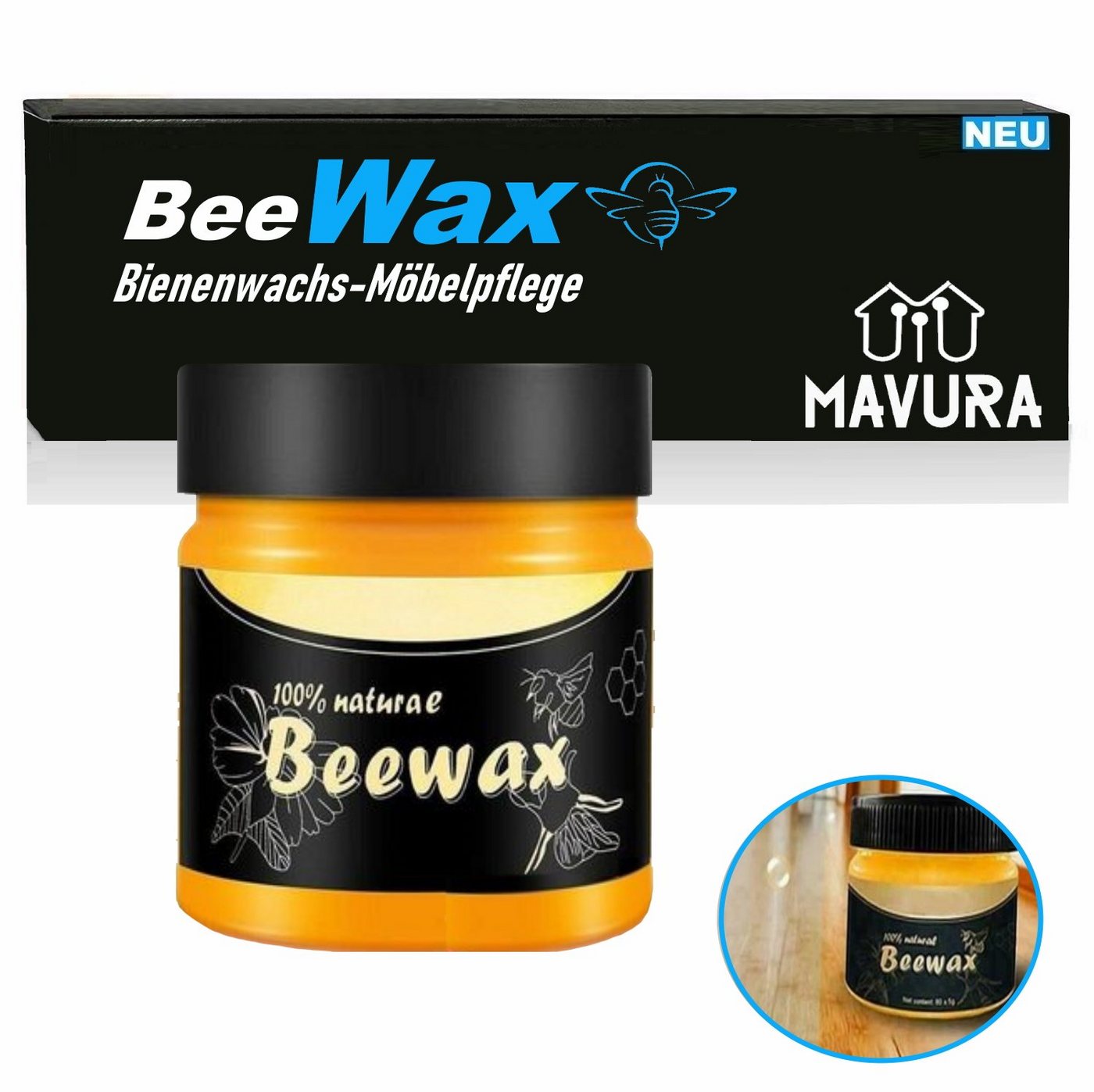 MAVURA BeeWax Original natürliches Bienenwachs Möbelpflege Politur Schutzwachs, Möbelwax Holzpflege Möbel Pflege Schrank (1KG/152,8) von MAVURA