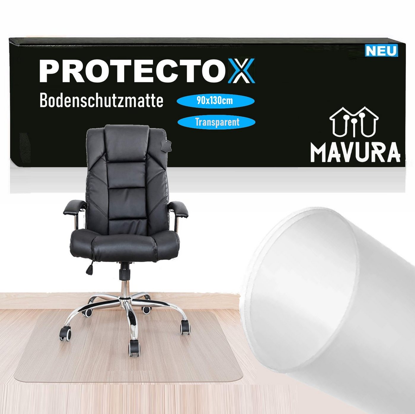 MAVURA Bodenschutzmatte PROTECTOX Bürostuhl Unterlage Transparent Fußbodenschutz, Stuhlmatte Antirutsch & Kratzfest 90x130cm von MAVURA