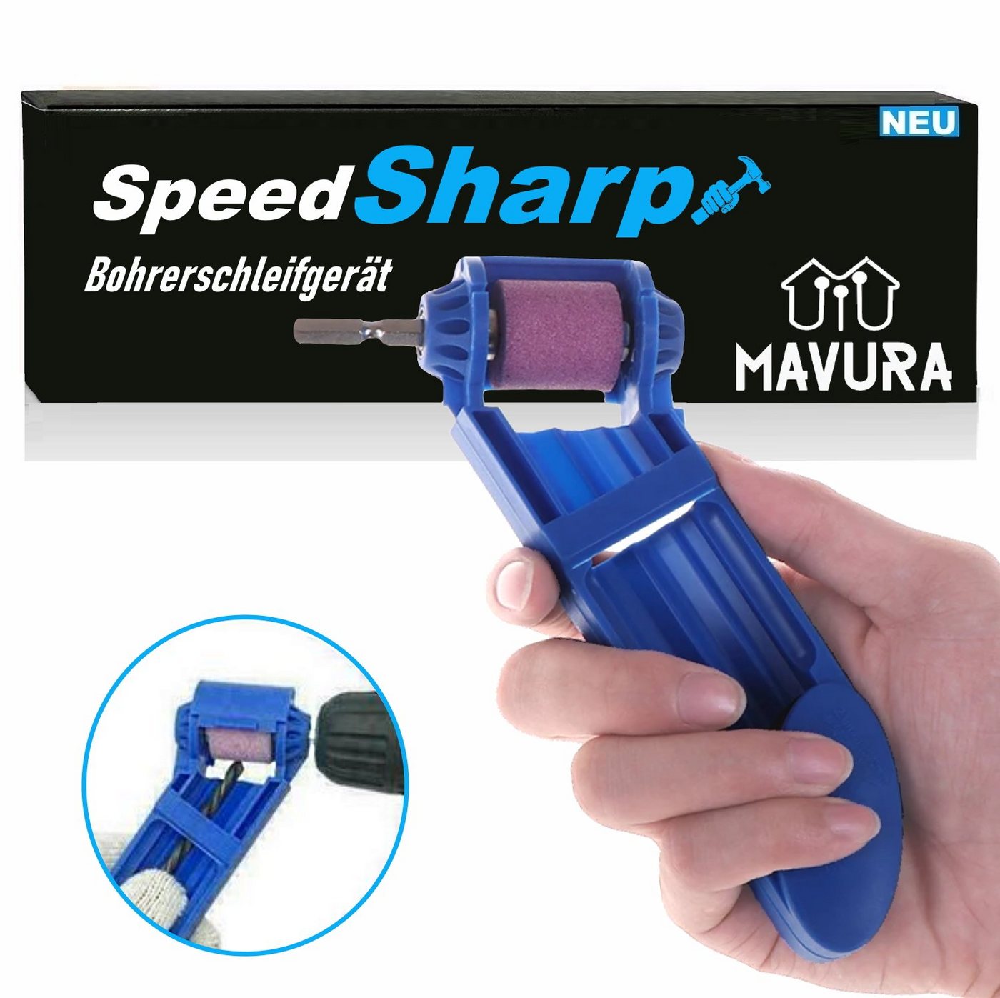 MAVURA Bohrerschärfgerät SpeedSharp Bohrerschärfer Kit Tragbares Bohrerschärfgerät, Bohrerschleifgerät Bohrerschleifen Bohrer Schärfer Schleifer von MAVURA