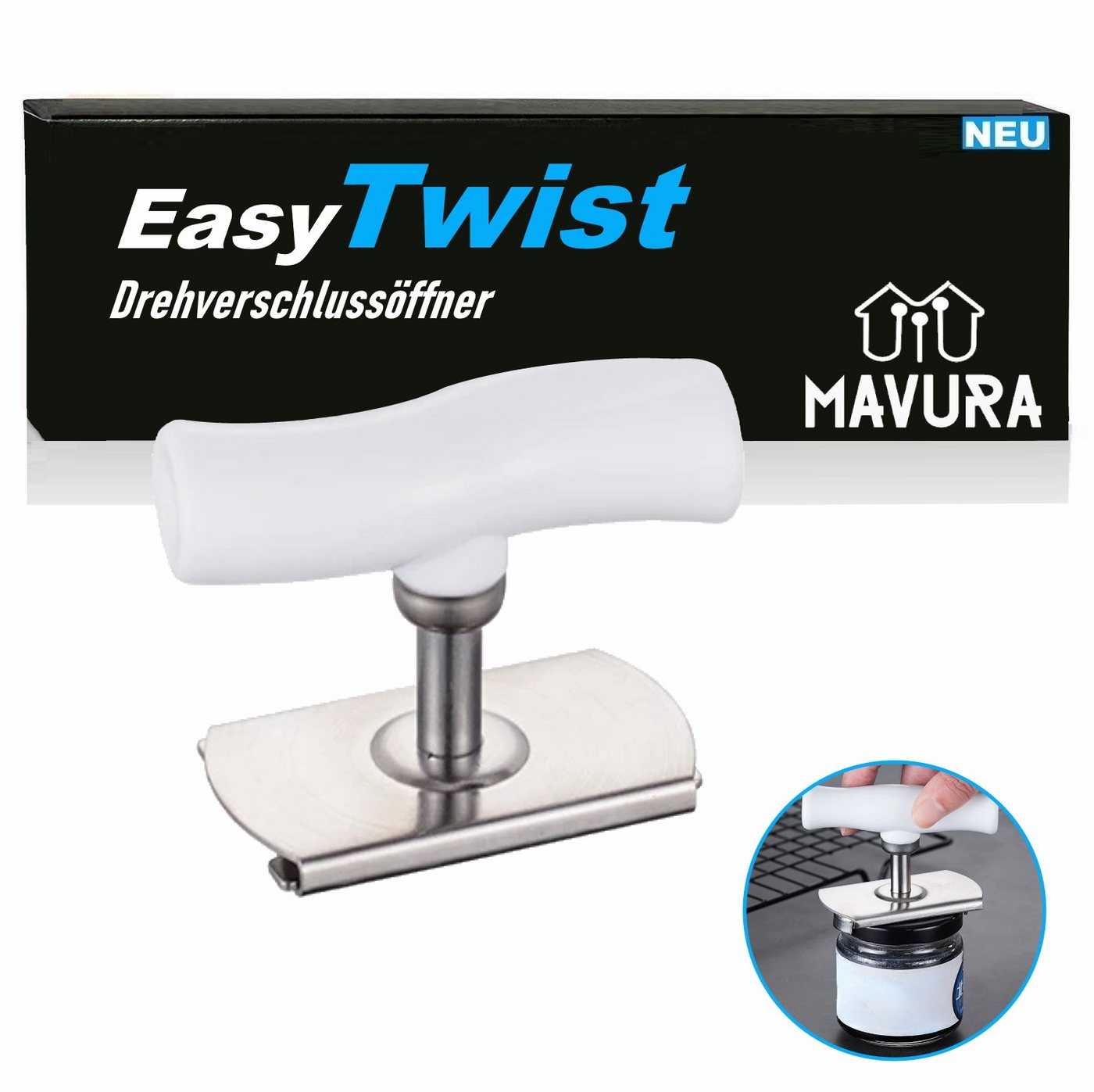 MAVURA Multiöffner EasyTwist Deckelöffner Glasöffner Schraubdeckelöffner, Drehverschlussöffner Flaschenöffner Deckel Öffner von MAVURA