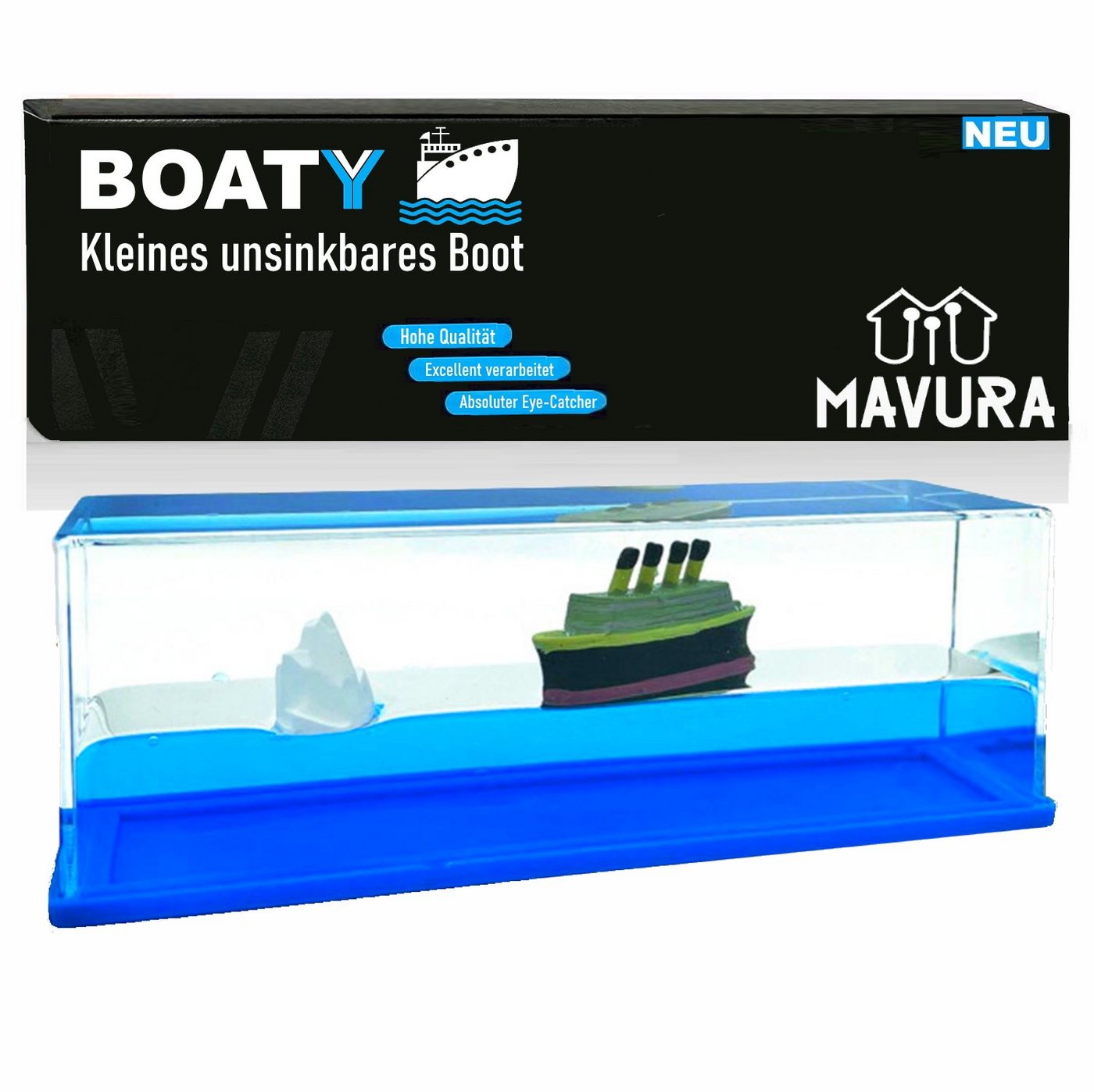 MAVURA Deko-Glas BOATY Das unsinkbare Schiff - Schüttelkugel Deko Titanic Boot Glas (Schneekugel Glaskugel), Kristallglas Kugel Geschenk Schreibtischdeko Dekoration von MAVURA