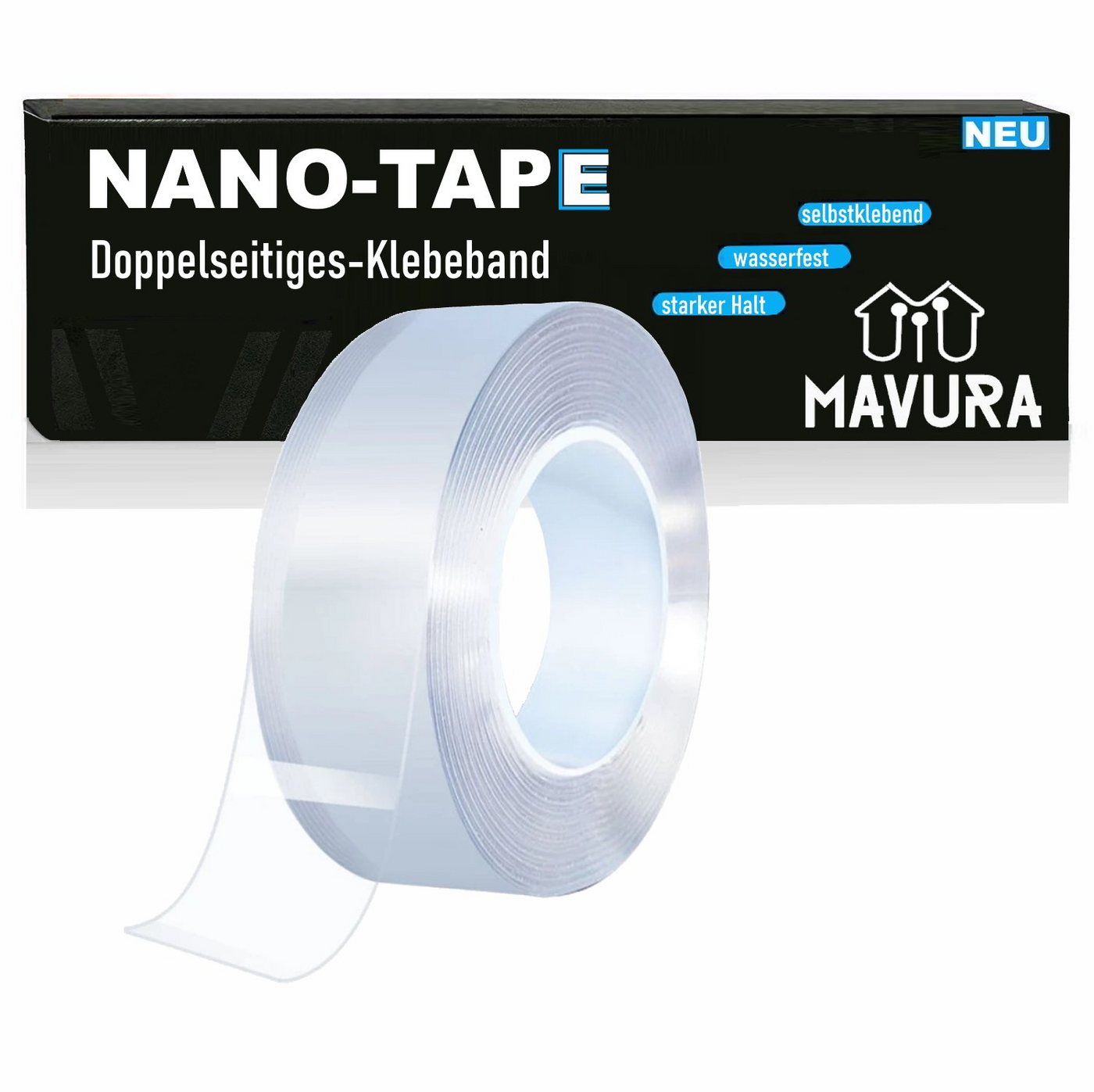 MAVURA Doppelklebeband NANO-TAPE Premium Nano Tape Klebeband doppelseitig ultra stark Kleber waschbar doppelseitiges Klebe Band extra Stark (3,65€/m) von MAVURA