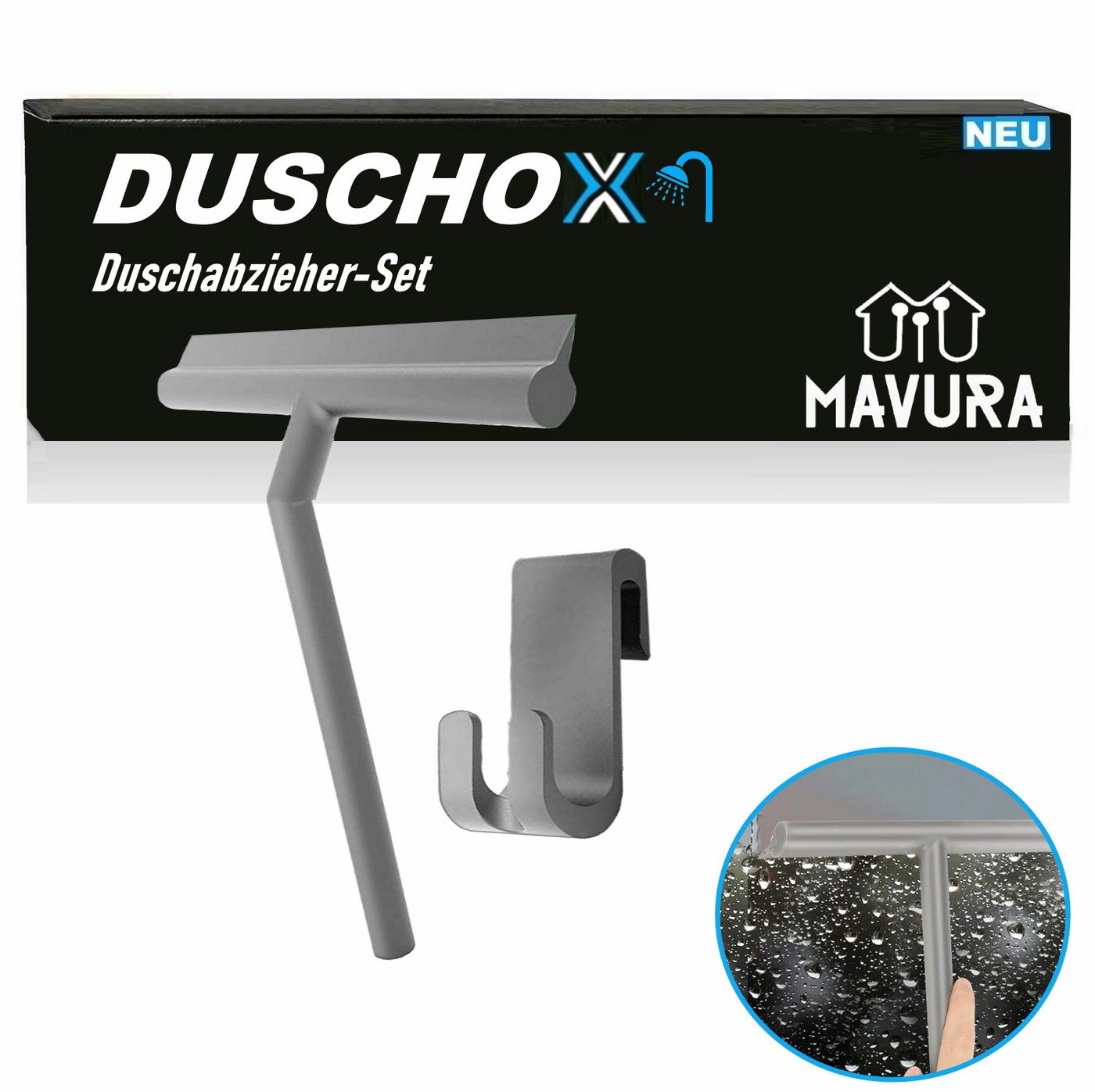 MAVURA Duschabzieher DUSCHOX Duschabzieher Set Fensterabzieher Duschwischer Glasabzieher, Abzieher Dusche Glaswischer Badwischer Fensterwischer Silikon von MAVURA