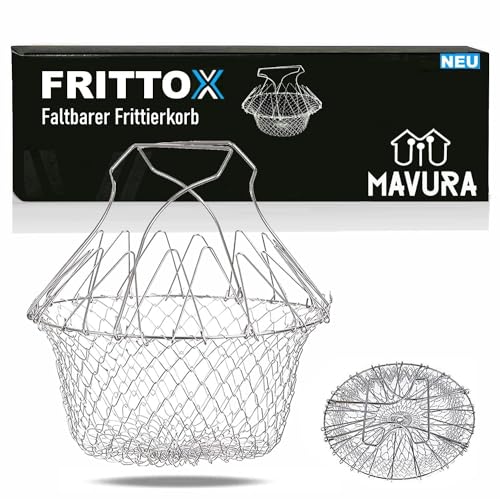 MAVURA FRITTOX Frittierkorb Multifunktionales Edelstahl Topf Filtersieb, Sieb Frittierkörbchen Einsatzkorb Frittiersieb Faltbar von MAVURA