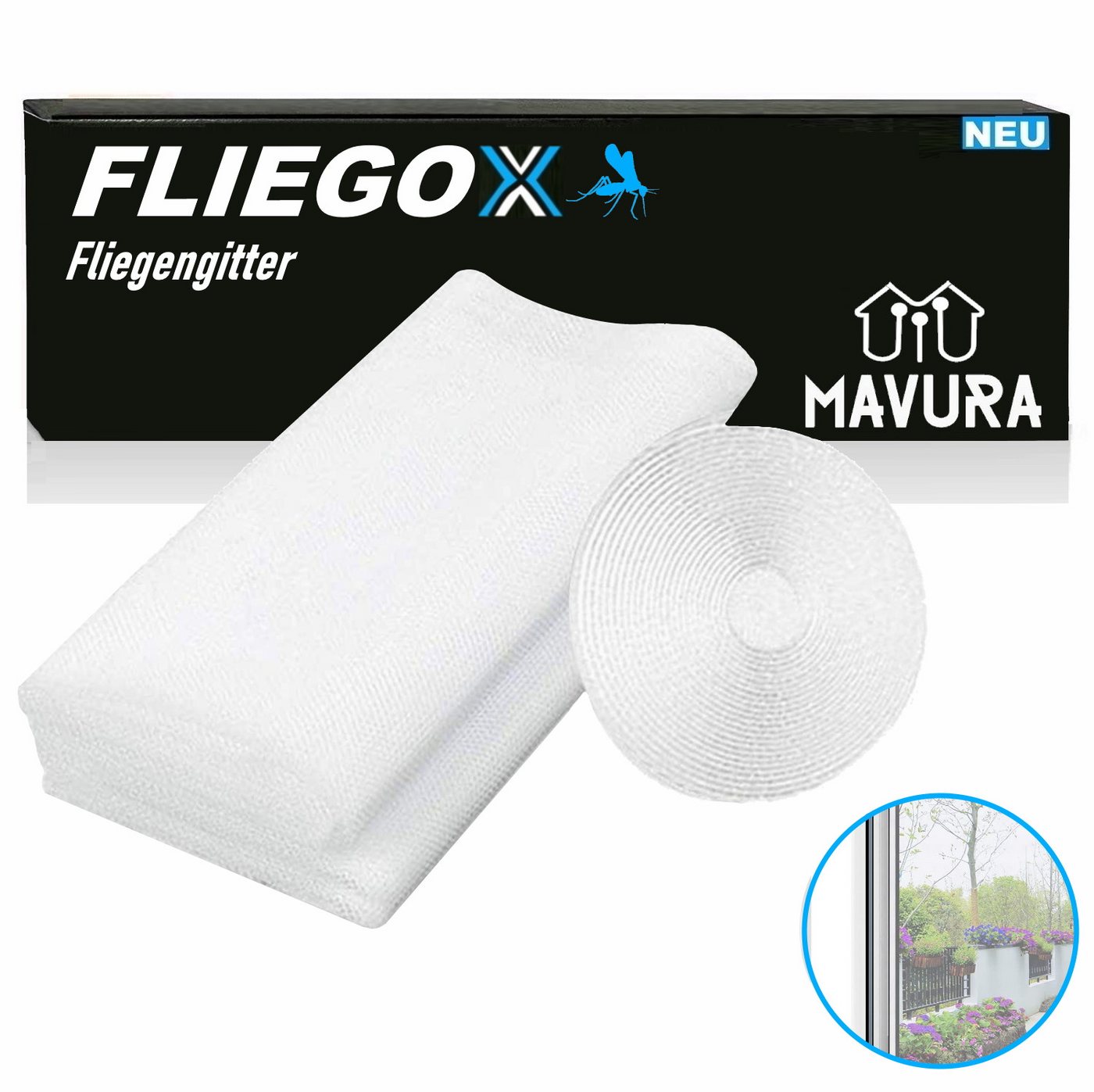 MAVURA Fliegengitter-Gewebe FLIEGOX Fliegengitter Fliegennetz Insektenschutz Fenster Mückenschutz, (Mückennetz Fliegen Mücken Netz Gitter Fensternetz), Moskitonetz Selbstklebend zuschneidbar 150 x 180cm von MAVURA