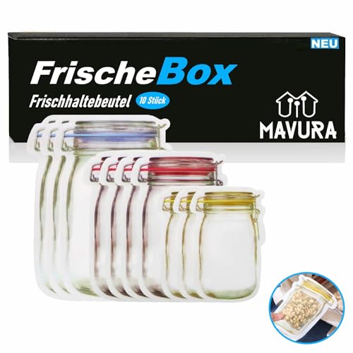 MAVURA FrischeBox Aufbewahrungsbeutel Lebensmittelboxen, (Silikon Lebensmittelbeutel Frischhaltebeutel), Gefrierbeutel Frischhaltedosen [10er Set] von MAVURA