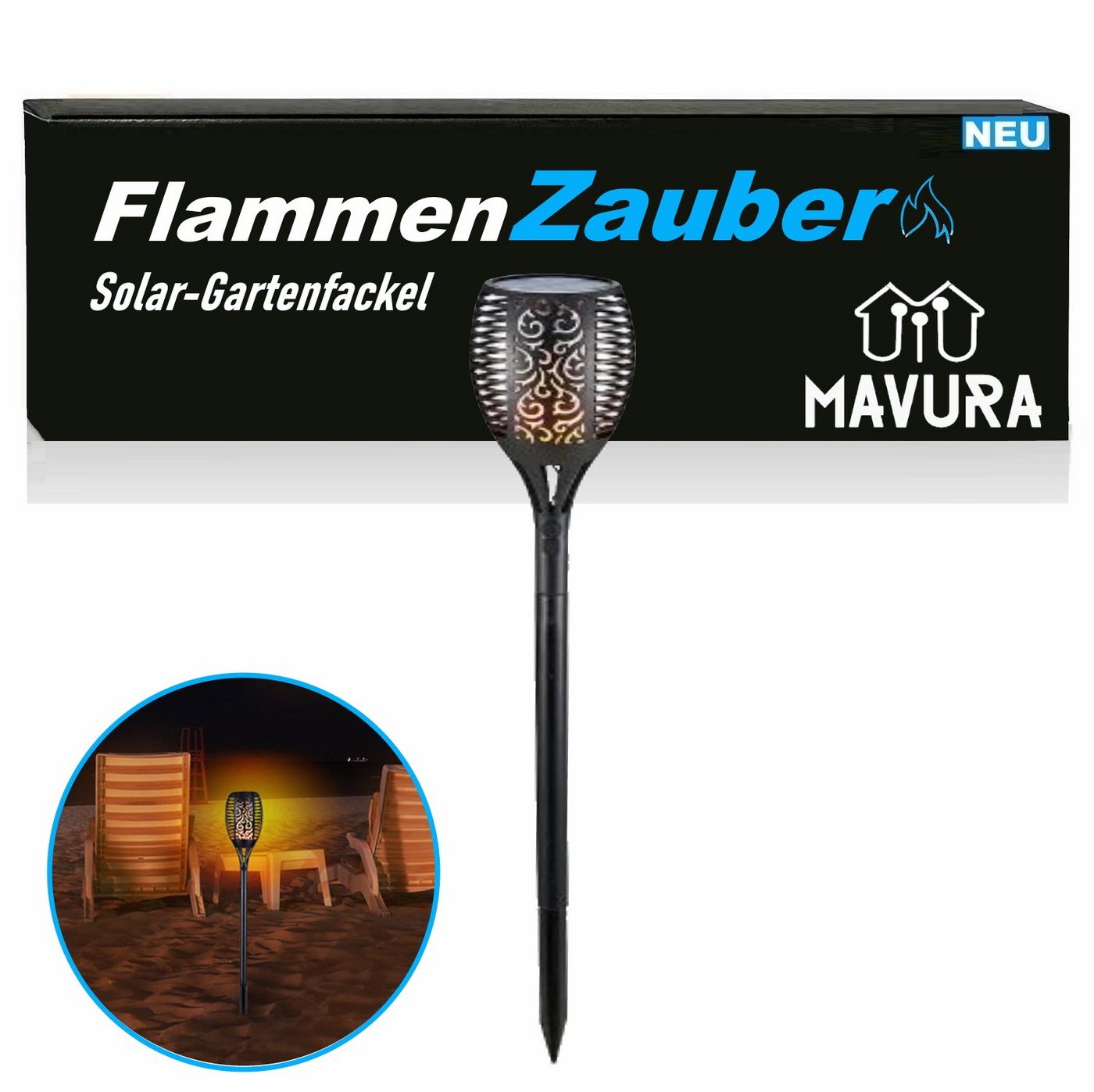 MAVURA Gartenfackel FlammenZauber Gartenflamme flackernde Solar LED, LED fest integriert, Gartenleuchte Flammenlampe Flammenlicht Fackeln, Gartenlicht Gartenlampe Solarlampe von MAVURA