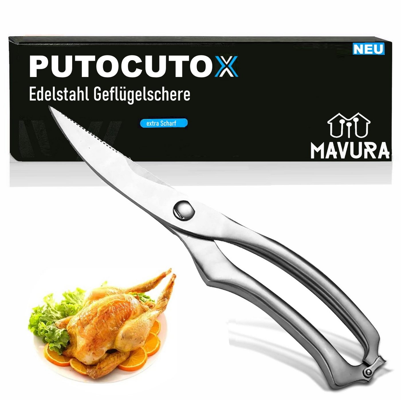 MAVURA Geflügelschere PUTOCUTOX Edelstahl Geflügel Schere Fleischschere Hähnchenschere, Fisch Knochen Fleisch Hähnchen Tranchier Schere von MAVURA