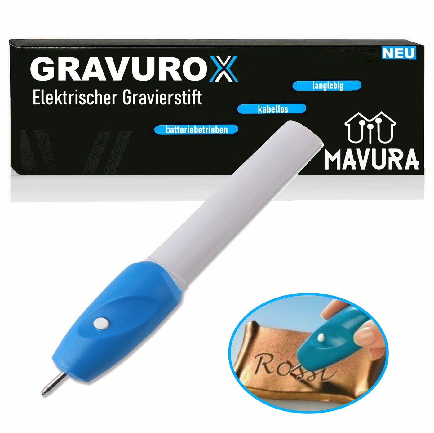 MAVURA Graviergerät GRAVUROX elektrischer Gravierstift Gravurstift Graviergerät, mini Gravierer Gravur Stift tragbar von MAVURA