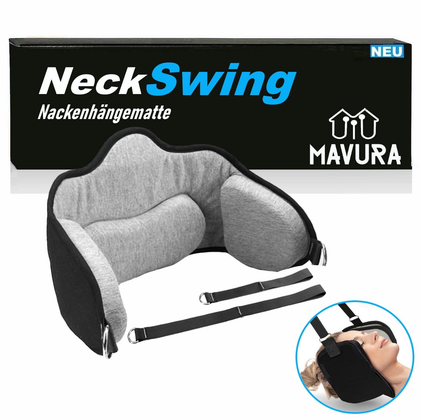 MAVURA Hängematte NeckSwing Premium Halshängematte Nackenhängematte Nackenschaukel (Nackenmassagegerät Nackenverspannungen Nackenstrecker), Nacken Hals Strecker Dehner Nackendehner von MAVURA