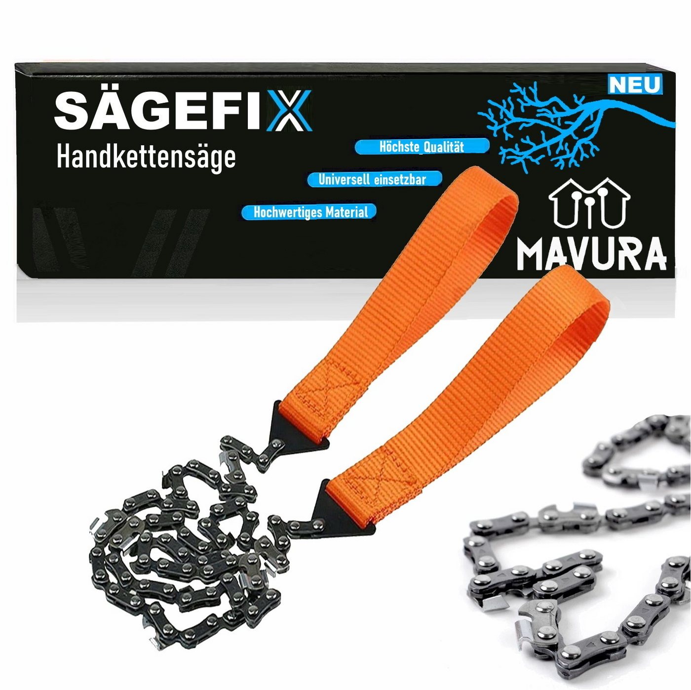 MAVURA Handsäge SÄGEFIX Handkettensäge Handsäge Sägeseil Seilsäge Hand Kettensäge, Bandsäge Drahtsäge EXTREM SCHARF (inkl.Tasche) von MAVURA