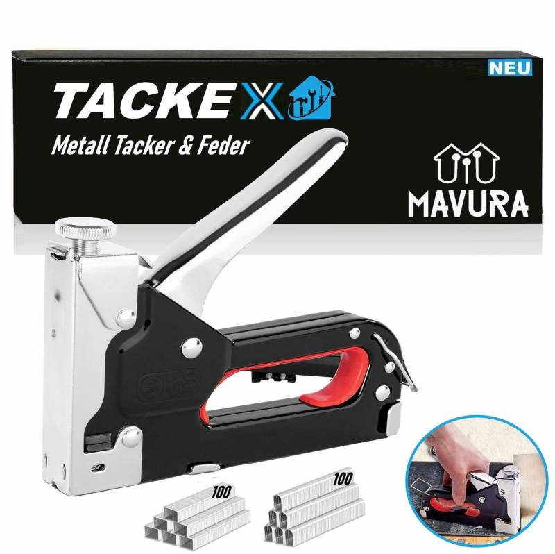 MAVURA Handtacker TACKEX Heftpistole Metall Tackerpistole Tacker Hefter, Nagler Klammergerät Polsterhefter & Feder Set von MAVURA
