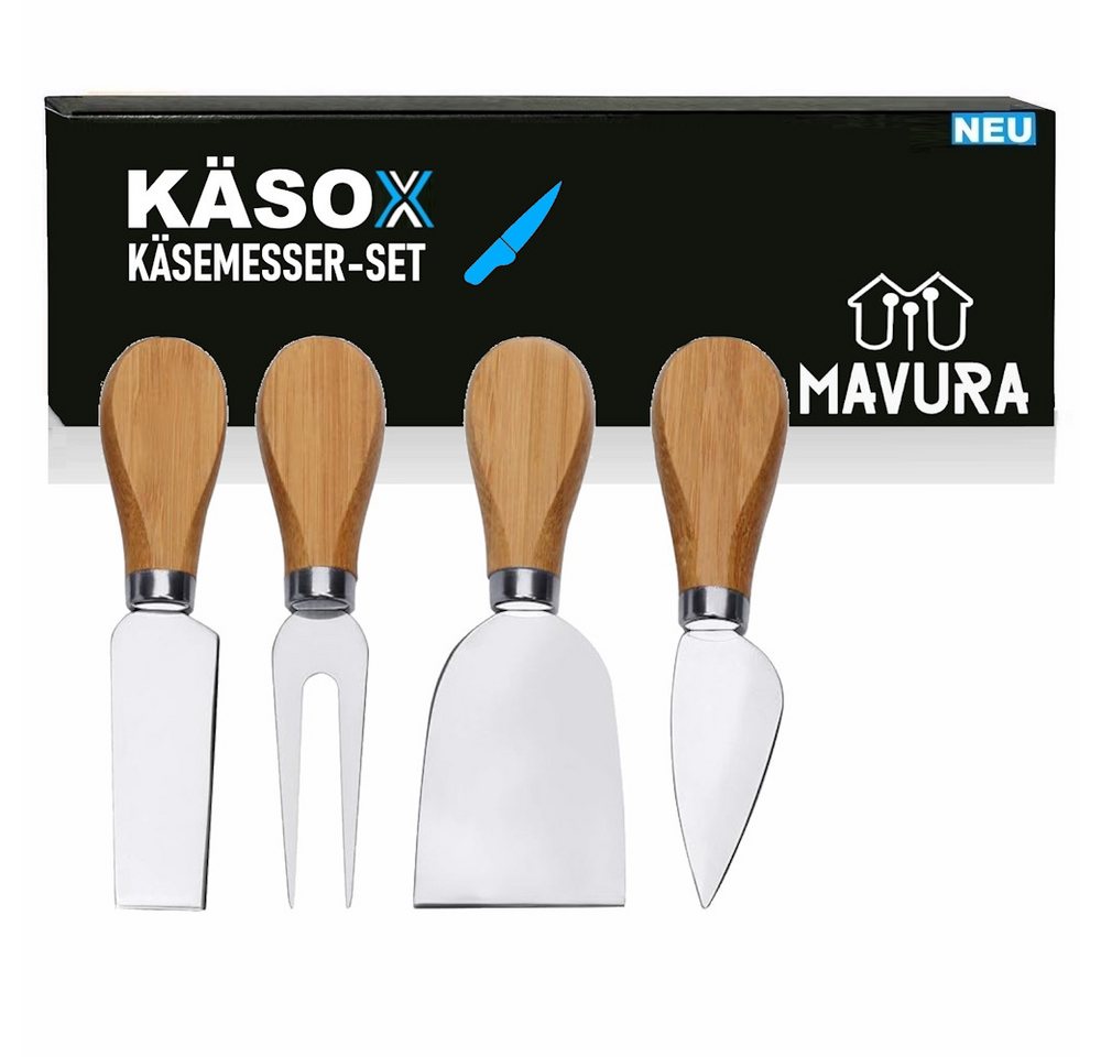 MAVURA Käsemesser KÄSOX Messer Set mit Holzgriff Hobel Gabel Schaufel Käseplatte, Weichkäsemesser Hartkäsemesser Käsespaten Käsegabel von MAVURA