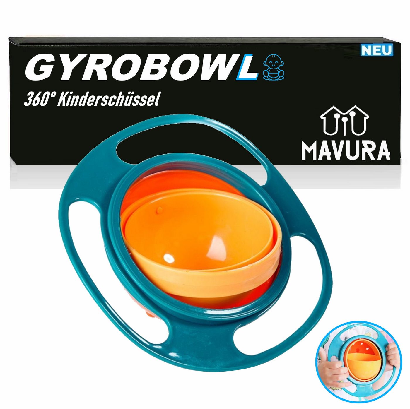 MAVURA Kinderschüssel MKIDS GyroBowl Kinder Schale 360° rotierende Baby Gyro, Schüssel Teller Babyschüssel Snackschüssel Kinderschale auslaufsicher von MAVURA